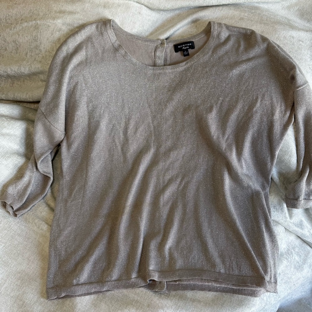 Spense Knits Metallic Silver Sweater with Full Back Buttons Sz L
